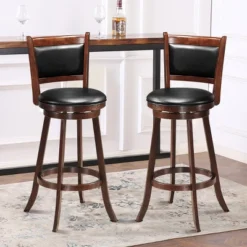 Costway Set Of 2 29'' Swivel Bar Height Stool Wood Dining Chair Upholstered Seat Panel Back Espresso -Costway GUEST 612dcd46 9a6f 4892 a7a6 f16e69bca4bd