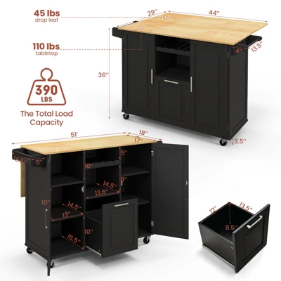 Costway Rolling Kitchen Island Utility Serving Cart With Drop Leaf Wine Rack Drawer 5 Costway Rolling Kitchen Island Utility Serving Cart With Drop Leaf Wine Rack Drawer - Image 3