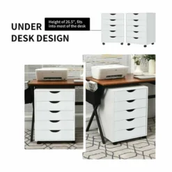 Costway 5 Drawer Dresser Storage Cabinet Chest W/Wheels For Home Office White -Costway GUEST 6133e8c1 835f 4062 9f8b e5ea9001737b