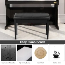 Costway Solid Wood PU Leather Piano Bench Padded Double Duet Keyboard Seat Storage Black -Costway GUEST 6133edbf d2fb 4f0a 8de0 cddd0c86702a