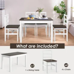 Costway 5pcs Dining Set Solid Wood Compact Kitchen Table & 4 Chairs Modern -Costway GUEST 6178e0e6 c490 4952 a321 57e8e8d8af08