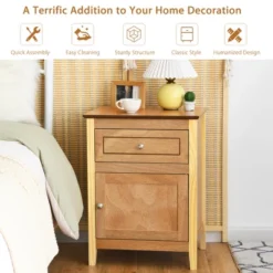 Costway 2PCS Nightstand With Drawer Accent Side End Table Storage Cabinet WhiteNatural -Costway GUEST 6187ccbd 0b1c 4bbd b0bc 31369f5b2726