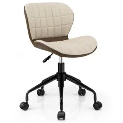 Costway Mid Back Home Office Chair Adjustable Swivel Linen & PU Leather Task Chair -Costway GUEST 618b606f ee01 4283 8089 e202af8a144e