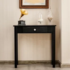Costway Console Table With Drawer Entryway Hallway Accent Wooden Table Black -Costway GUEST 61ca39cf 065e 468b 9367 9e1293d3f0b7