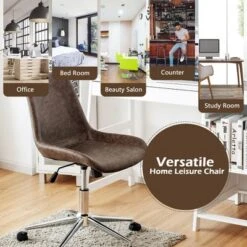 Costway Mid Back Office Chair Armless Adjustable PU Leather Task Swivel Chair -Costway GUEST 6208ee6a 8fe7 45fa b3cf 7b4a985f4506