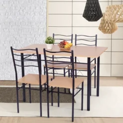 Costway 5 Piece Dining Table Set 29.5" With 4 Chairs Wood Metal Kitchen Breakfast Furniture Brown 11 Costway 5 Piece Dining Table Set 29.5" With 4 Chairs Wood Metal Kitchen Breakfast Furniture Brown -Costway GUEST 62462a82 3537 433d 8bd4 21803715f005
