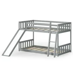 Costway Twin Over Twin Bunk Wooden Low Bed With Slide Ladder For Kids -Costway GUEST 6249d043 4da0 4910 8d3a 40fa1f3a0e38