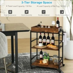 Costway 3-Tier Rolling Bar Cart Kitchen Serving Cart W/ Removable Tray & Handle -Costway GUEST 6253115a a1da 4e5d 8f04 0e058068a6ff