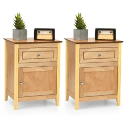Costway 2PCS Nightstand With Drawer Accent Side End Table Storage Cabinet WhiteNatural -Costway GUEST 62588ac4 ebe5 467b b43f 96e9a834309e