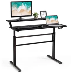 Costway Standing Desk Crank Adjustable Sit To Stand Workstation With Monitor Shelf BrownBlack -Costway GUEST 62ac26e9 cdba 4b95 b078 0854730601ce