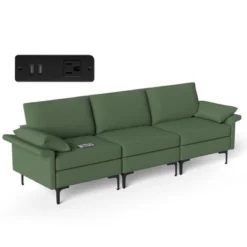 Costway Modern Modular Fabric 3-Seat Sofa Couch W/ Socket USB Ports & Metal Legs RedGreen -Costway GUEST 62b76bee 0542 4766 8f4a 35e5987d48ad