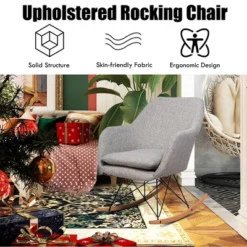 Costway Rocking Chair Fabric Rocker Upholstered Single Sofa Chair Accent Armchair Grey -Costway GUEST 62fc5972 3ff6 4cb0 afad 547506c45687