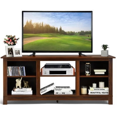 Costway 2-Tier 58'' TV Stand Entertainment Media Console Center Up To 65'' GreyBlackWalnut 14 Costway 2-Tier 58'' TV Stand Entertainment Media Console Center Up To 65'' GreyBlackWalnut - Image 12