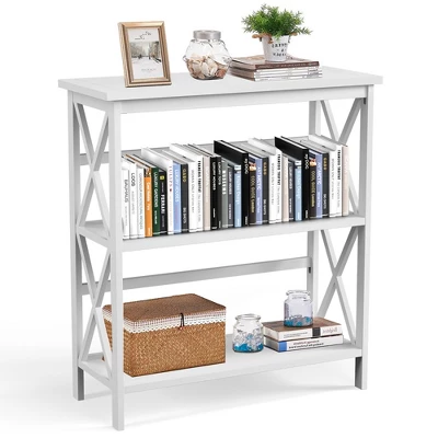 Costway Wooden Shelf Bookcase 3-Tier Open Bookshelf W/X-Design Freestanding Rack BlackBrownNaturalWhite 12 Costway Wooden Shelf Bookcase 3-Tier Open Bookshelf W/X-Design Freestanding Rack BlackBrownNaturalWhite - Image 10