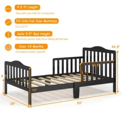 Costway Kids Toddler Wood Bed Bedroom Furniture W/ Guardrails Black/Brown/Grey/White -Costway GUEST 63e42d1a 7a7c 4cf3 95d0 4026e7b5c875