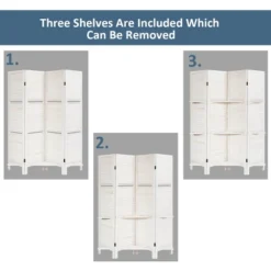 Costway 4 Panel Folding Room Divider Screen W/3 Display Shelves 5.6 Ft Tall WhiteNatural -Costway GUEST 6416722e eaaa 4e1b 841d 4917e15fdbc3