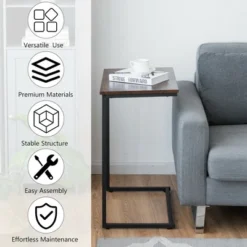 Costway C-shaped End Side Coffee Tray Sofa Table Laptop TV Snack Stand W/ Metal Frame -Costway GUEST 6473a184 0517 4d45 a99e 60532aec3b1c