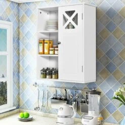 Costway Wall-Mounted Cabinet Bathroom Storage 2-Tier Shelf Multipurpose Organizer White -Costway GUEST 648f539e ca72 49d2 9581 65b4608835d5