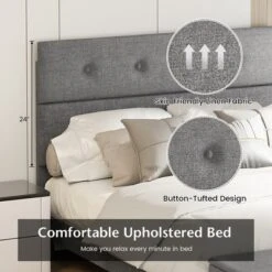 Costway Full Upholstered Bed Frame With Ottoman Storage Linen Button Tufted Headboard -Costway GUEST 64928432 01f4 4545 9fab fd42dc494b7e