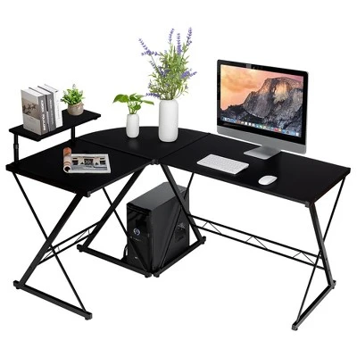 Costway 58'' X 44'' L-Shaped Computer Gaming Desk W/ Monitor Stand & Host Tray Home Office 12 Costway 58'' X 44'' L-Shaped Computer Gaming Desk W/ Monitor Stand & Host Tray Home Office - Image 10