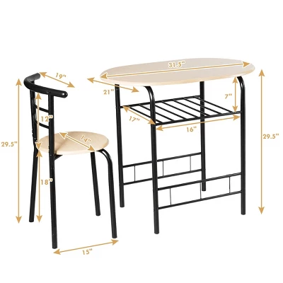 Costway 3 Piece Dining Set Compact 2 Chairs And Table Set With Shelf Storage 5 Costway 3 Piece Dining Set Compact 2 Chairs And Table Set With Shelf Storage - Image 3