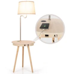 Costway End Table Lamp Bedside Nightstand Lighting With Wireless Charger NaturalCoffee -Costway GUEST 651dec51 300f 4e57 97ff dc71985bf7ea