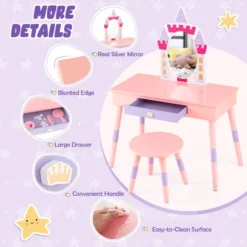 Costway Kids Vanity Set Princess Makeup Pretend Play Dressing Mirror Castle Girls Pink -Costway GUEST 6522da17 07c6 4c3c 877d 51bf774801d1