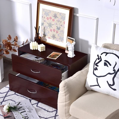 Costway 2-Drawer Dresser Horiztonal Organizer W/Handle Wood End Table Nightstand 11 Costway 2-Drawer Dresser Horiztonal Organizer W/Handle Wood End Table Nightstand - Image 9