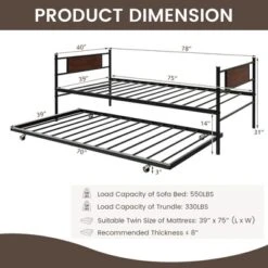 Costway Twin 2-In-1 Daybed Frame With Trundle Bed Set Steel Platform Sofa Bed Black -Costway GUEST 65439403 ce0a 428c 9625 5f5e23213a7b