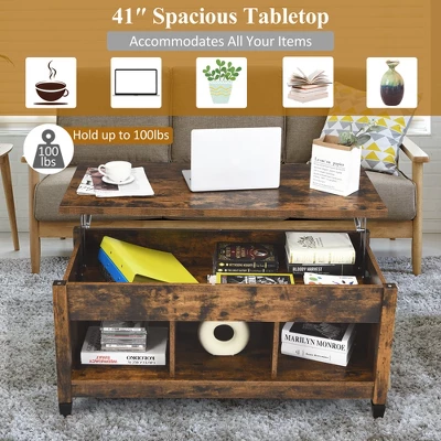 Costway Lift Top Coffee Table W/ Hidden Compartment And Storage Shelves Coffee 11 Costway Lift Top Coffee Table W/ Hidden Compartment And Storage Shelves Coffee - Image 9