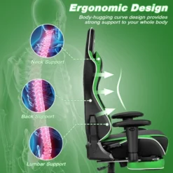 Costway High Back Gaming Chair Adjustable Office Computer Task Chair W/Footrest Green -Costway GUEST 65519f3c 1c3a 41c9 9341 08e4fcd75bdd