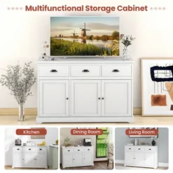 Costway 3 Drawers Sideboard Buffet Cabinet Console Table Kitchen Storage Cupboard White -Costway GUEST 6553673d 59a5 4ae4 9317 f1c02a6718b2