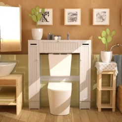 Costway Wooden Over The Toilet Storage Cabinet Drop Door Spacesaver Bathroom White -Costway GUEST 6559dbc0 5bbd 43ac 8eb3 bacc9c6f31bf