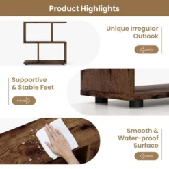 Costway 2-Tier Bookshelf Free Standing Wooden Display S-Shaped Shelf Storage Rack Black/Brown -Costway GUEST 6566ff42 0375 41d8 b6b3 44dd263d573d