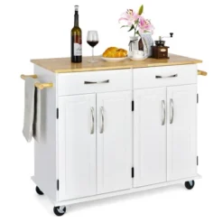 Costway 4-Door Rolling Kitchen Island Cart Buffet Cabinet W/ Towel Racks Drawers WhiteBlack -Costway GUEST 65696d42 13ce 42ec 9b80 af4923146506