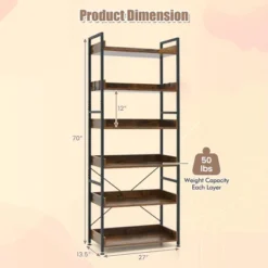 Costway 6-Tier Bookshelf Open Display Shelves Storage Rack Metal Frame With 4 Hooks Rustic -Costway GUEST 657743b8 d5ef 4be7 9fc9 841f26a2e731