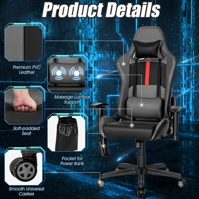 Costway Massage Gaming Chair With 2 Bluetooth Speakers Adjustable Swivel Racing Style Chair 5 Costway Massage Gaming Chair With 2 Bluetooth Speakers Adjustable Swivel Racing Style Chair - Image 3