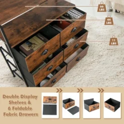 Costway 6-Drawer Dresser 2-Tier Fabric Storage Tower W/wooden Top Chest Organizer Unit -Costway GUEST 65b2f12e cad1 409e 8bcc 7d4b53360430