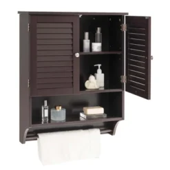 Costway Bathroom Wall Mounted Medicine Cabinet With Louvered Doors & Towel Bar Espresso/Grey/White -Costway GUEST 65d3b47c 32bb 4644 b0dc 5b3bfa1852da