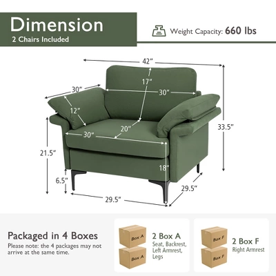 Costway Set Of 2 Upholstered Single Sofa Fabric Accent Armchair Metal Legs 5 Costway Set Of 2 Upholstered Single Sofa Fabric Accent Armchair Metal Legs - Image 3