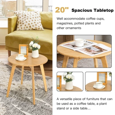 Costway Natural Round End Table Modern Stylish Side Table W/ 20'' Round Tabletop 10 Costway Natural Round End Table Modern Stylish Side Table W/ 20'' Round Tabletop - Image 8