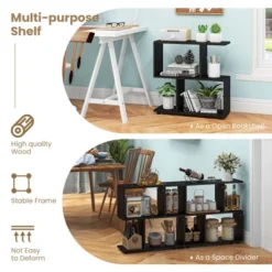 Costway 2 PCS 2-Tier Bookshelf Free Standing Wooden Display S-Shaped Shelf Storage Rack Black/Brown -Costway GUEST 66836f13 e43b 4997 bb00 e675b5529e46