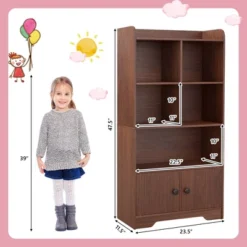 Costway 4-Tier Bookshelf 2-Door Storage Cabinet With4 Cubes Display Shelf For Home Office -Costway GUEST 66909dcb 6e8b 42db b144 a090ea0476a3