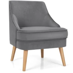 Costway Accent Chair Velvet Upholstered Single Sofa With Rubber Wood Legs PinkGreenGrey -Costway GUEST 66f1ab04 7448 495c 8929 316933ad8e19