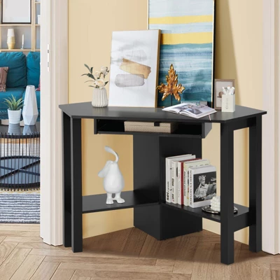 Costway Wooden Corner Desk With Drawer Computer PC Table Study Office Room Black 6 Costway Wooden Corner Desk With Drawer Computer PC Table Study Office Room Black - Image 4
