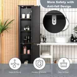 Costway Freestanding Bathroom Storage Cabinet Linen Tower Kitchen Living Room GreyBlackBrownWhite -Costway GUEST 67a98783 4335 4b15 be6d f72c35d79415
