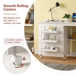 Costway White Folding Sewing Craft Table With Storage Shelves Cabinet Lockable Wheels -Costway GUEST 67d5438a 66d7 4d18 8832 55af2ec00cdf
