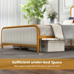 Costway Full Gold Metal Bed Frame Upholstered Platform Bed With Velvet Headboard -Costway GUEST 67d62c3f 8194 4a5a a099 780d93224c9a