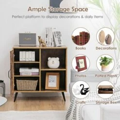 Costway Mid-century Storage Door Cabinet Cupboard W/4 Legs Adjustable Shelf Rustic Brown -Costway GUEST 67e25511 8e53 43be 995b bf1c01c26cef