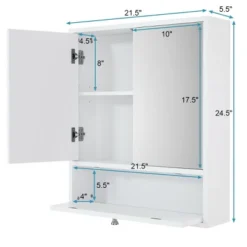Costway Bathroom Cabinet Medicine Cabinet Double Mirror Door Wall Mount Storage Wood Shelf White